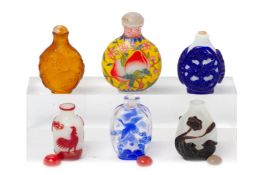 A GROUP OF SIX GLASS SNUFF BOTTLES