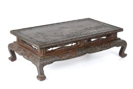 A MOTHER OF PEARL INLAID BROWN LACQUER KANG TABLE