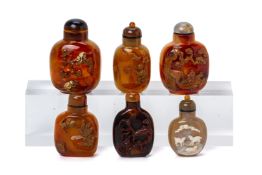 A GROUP OF SIX CARVED AGATE SNUFF BOTTLES