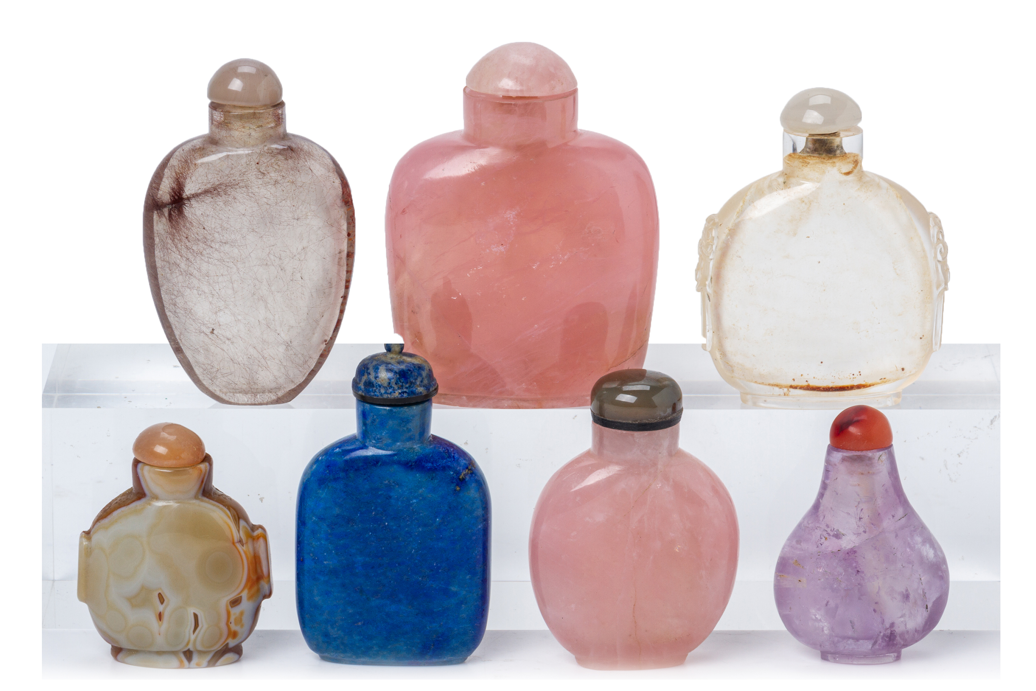 A GROUP OF SEVEN VARIOUS HARDSTONE SNUFF BOTTLES - Image 2 of 2