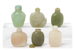 A GROUP OF SIX JADE SNUFF BOTTLES