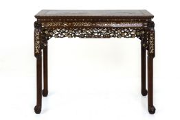 A MOTHER OF PEARL INLAID AND MARBLE INSET ALTAR TABLE