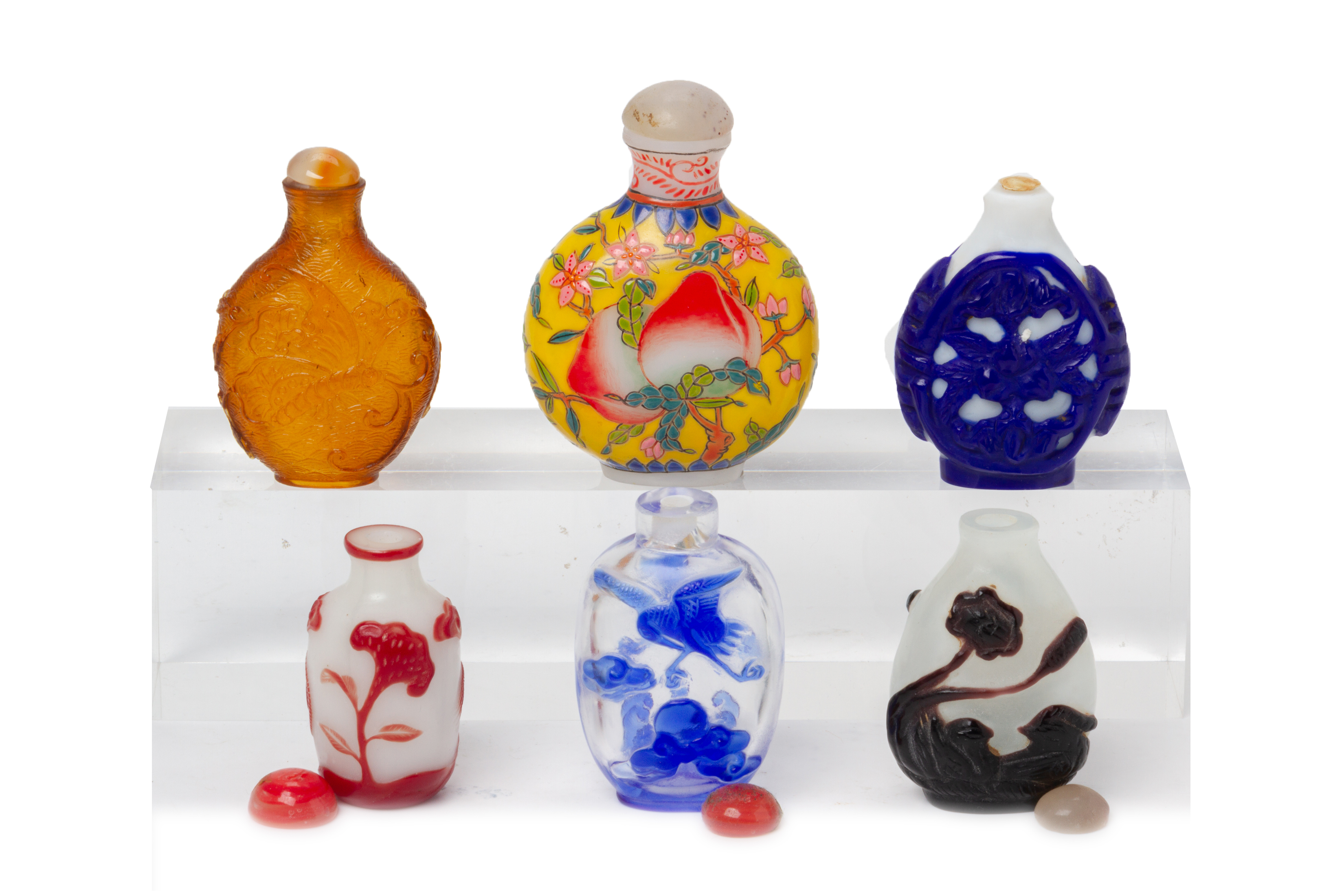 A GROUP OF SIX GLASS SNUFF BOTTLES - Image 2 of 2