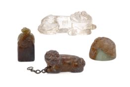 FOUR JADE AND ROCK CRYSTAL CARVINGS