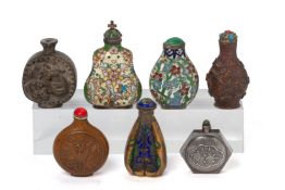 A GROUP OF SEVEN ASSORTED METALWARE SNUFF BOTTLES