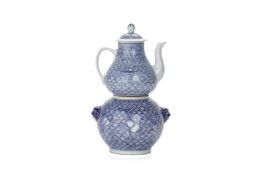 A BLUE AND WHITE BUDDHIST EMBLEMS DOUBLE GOURD WINE WARMER