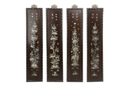 A SET OF FOUR MOTHER OF PEARL INLAID HARDWOOD PANELS