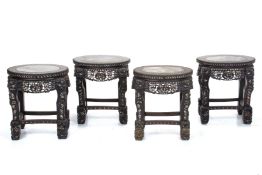 A SET OF FOUR MOTHER OF PEARL INLAID AND MARBLE INSET STOOLS