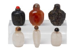 A GROUP OF SIX HARDSTONE SNUFF BOTTLES