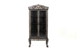 A MOTHER OF PEARL INLAID BLACKWOOD DISPLAY CABINET