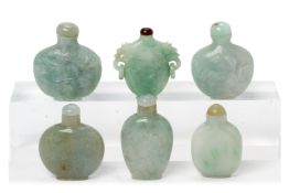 A GROUP OF SIX JADE SNUFF BOTTLES