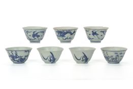 A GROUP OF BLUE AND WHITE 'HATCHER CARGO' TEA BOWLS