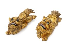 A PAIR OF GILTWOOD LIONS