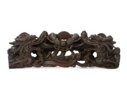 A CHINESE CARVED MODEL OF DRAGONS CHASING A PEARL