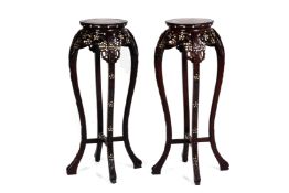 A PAIR OF MOTHER OF PEARL AND MARBLE INSET JARDINERE STANDS