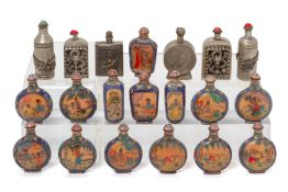A GROUP OF ENAMEL AND OTHER METALWARE SNUFF BOTTLES