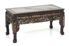A MOTHER OF PEARL INLAID & MARBLE INSET BLACKWOOD LOW TABLE