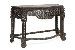A MOTHER OF PEARL INLAID & MARBLE INSET BLACKWOOD SIDE TABLE