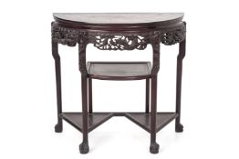 A MARBLE INSET BLACKWOOD DEMI LUNE SIDE TABLE
