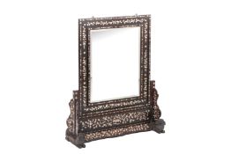 A MOTHER OF PEARL INLAID BLACKWOOD TABLE MIRROR