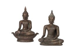 TWO SOUTHEAST ASIAN CAST METAL SEATED BUDDHAS