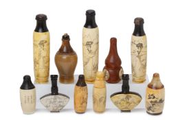 A GROUP OF ELEVEN BONE AND HORN SNUFF BOTTLES