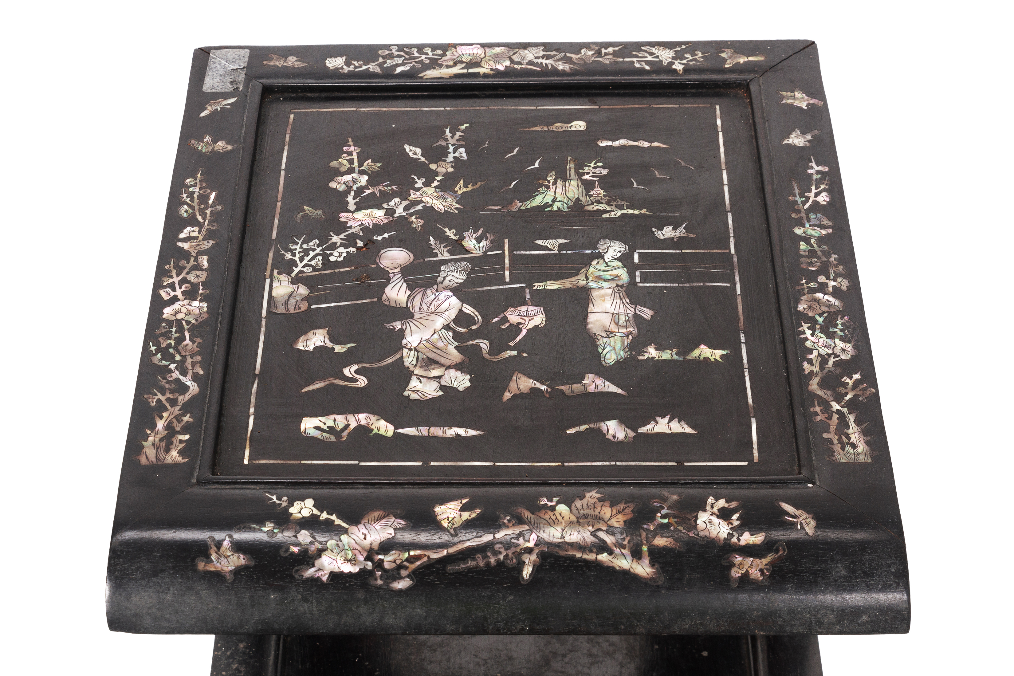 A MOTHER OF PEARL INLAID RECLINING ARMCHAIR AND SIDE TABLE - Image 5 of 5