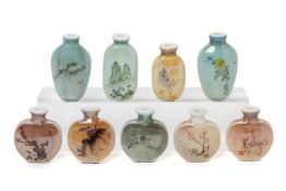 A GROUP OF NINE SIMILAR PORCELAIN SNUFF BOTTLES