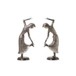 A PAIR OF INDIAN SILVER FIGURES OF DANCERS