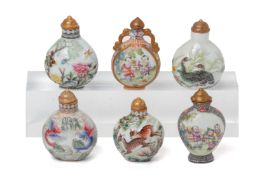 A GROUP OF SIX FAMILLE ROSE PORCELAIN SNUFF BOTTLES