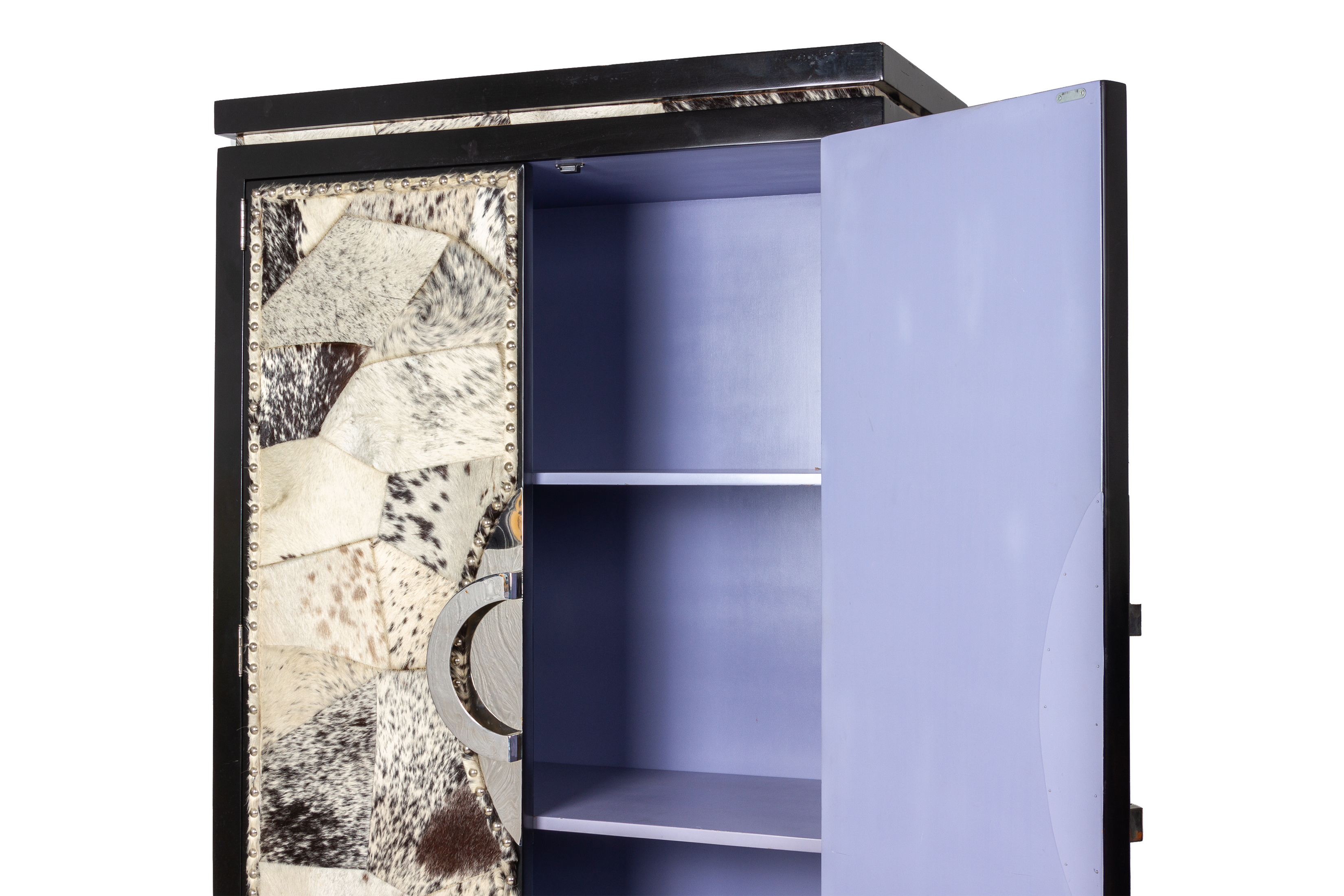 A LARGE 'SALT AND PEPPER' COWHIDE UPHOLSTERED CABINET - Image 2 of 4