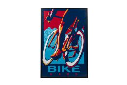 A 'BIKE HARD' FRAMED CYCLING POSTER