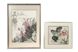 TWO ORIENTAL PAINTINGS OF LOTUS