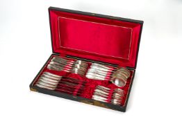 A SERVICE OF SILVER PLATED CUTLERY FOR SIX