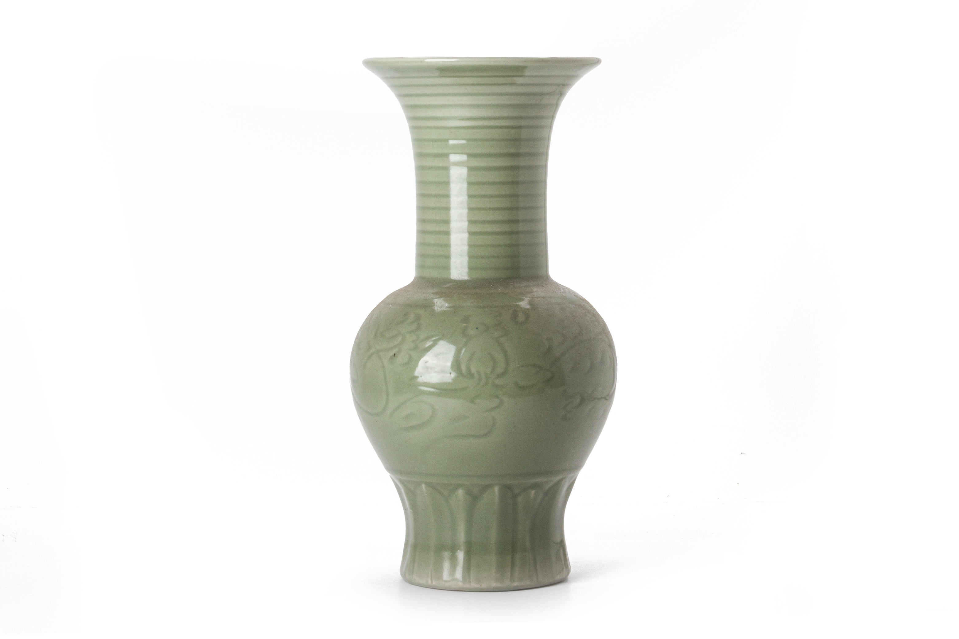 AN INCISED CELADON YEN YEN VASE