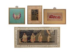 A GROUP OF FOUR FRAMED EMBROIDERED PANELS