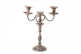 A SILVER PLATED THREE-LIGHT CANDELABRUM