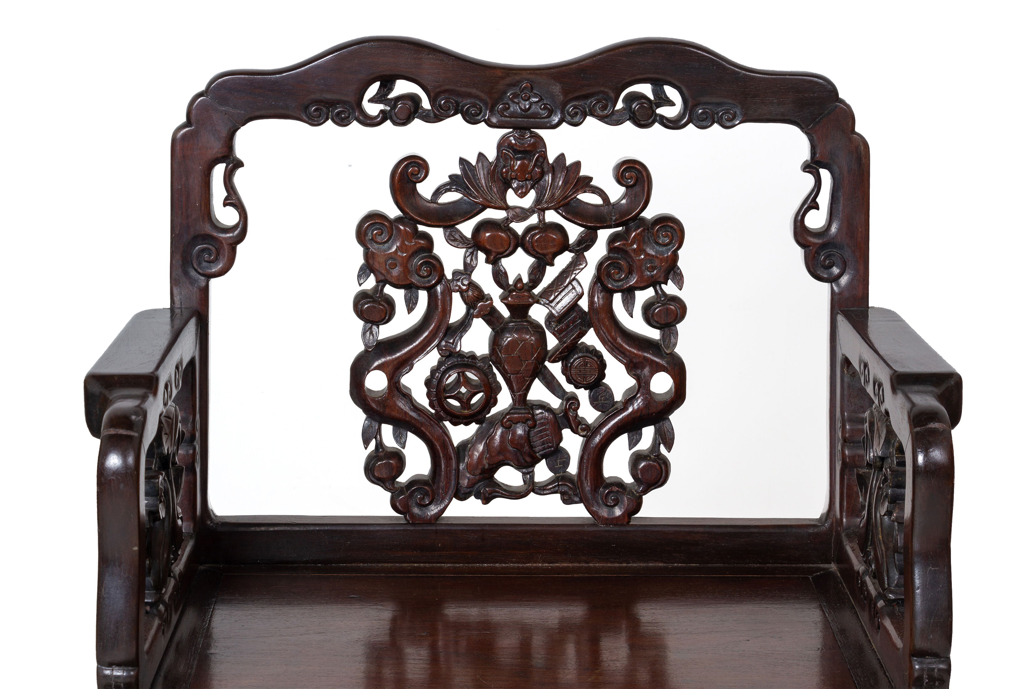 A PAIR OF CHINESE CARVED HARDWOOD ARMCHAIRS - Image 4 of 4