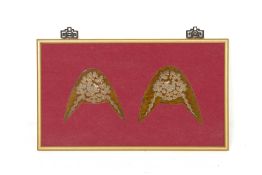 A PAIR OF FRAMED EMBROIDERED SLIPPER PANELS
