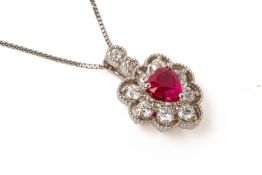 A RUBY AND DIAMOND PENDANT WITH CHAIN