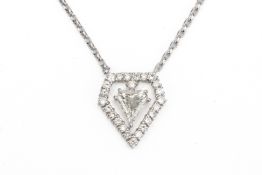 A SHIELD CUT DIAMOND PLATINUM NECKLACE