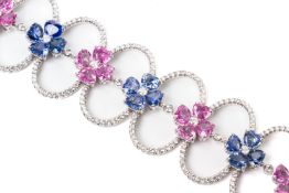 A MULTI COLOURED SAPPHIRE AND DIAMOND BRACELET