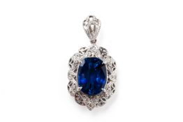 A SAPPHIRE AND DIAMOND PENDANT