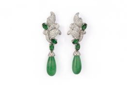 A PAIR OF TYPE A JADEITE AND DIAMOND EARRINGS