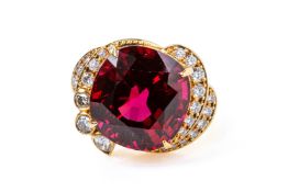 A GARNET AND DIAMOND RING