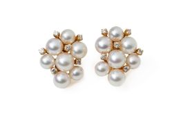 A PAIR OF MIKIMOTO AKOYA CULTURED PEARL DIAMOND EARRINGS