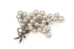 A MIKIMOTO CULTURED PEARL FLORAL BOUQUET BROOCH