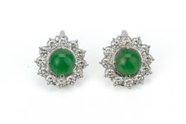 A PAIR OF JADE AND DIAMOND CLUSTER CLIP EARRINGS