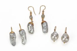 THREE PAIRS OF BAROQUE PEARL EARRINGS BY MALI PEARLS