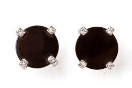 A PAIR OF ONYX & DIAMOND EARRINGS